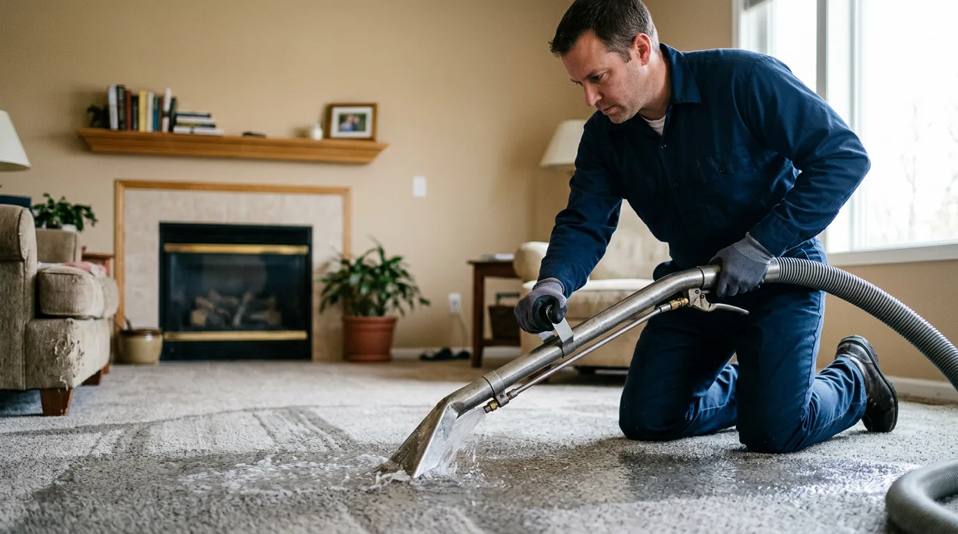 Water damage restoration technician working near Heath, OH